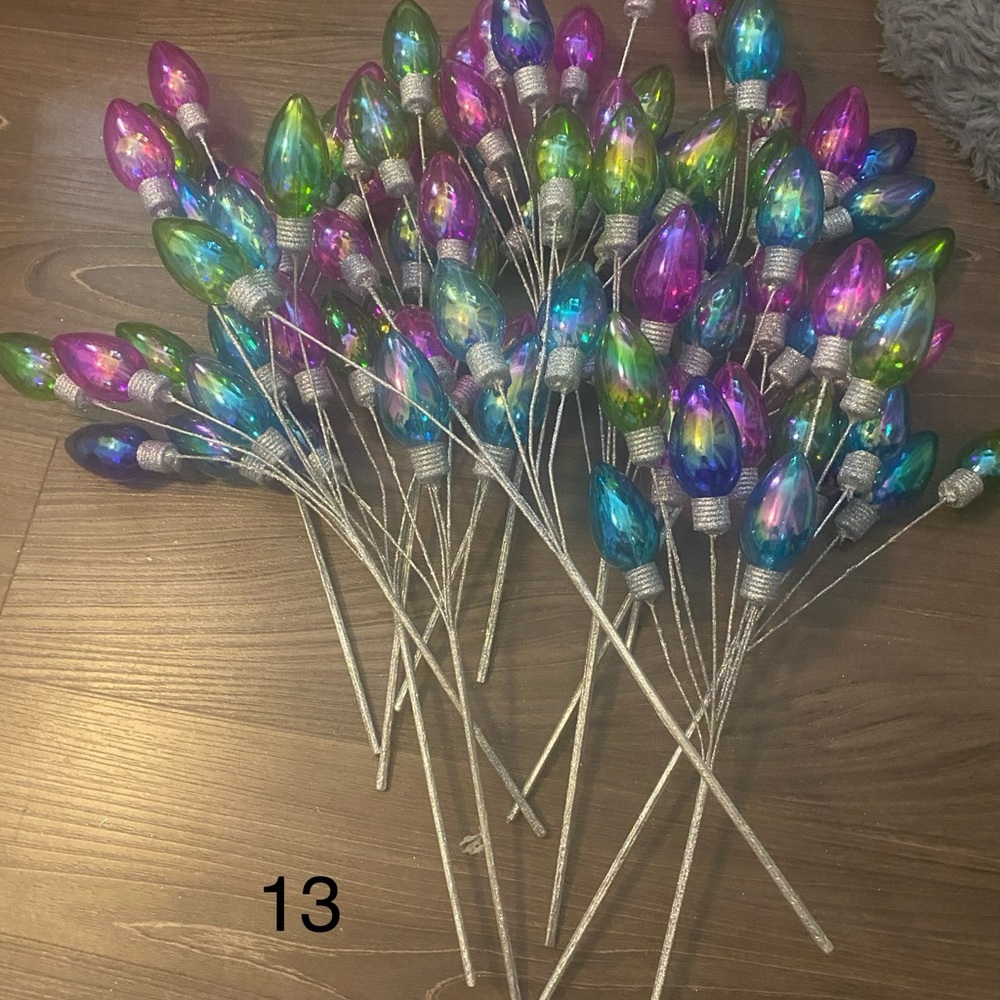 Multi colored light bulb Christmas tree picks 13 total